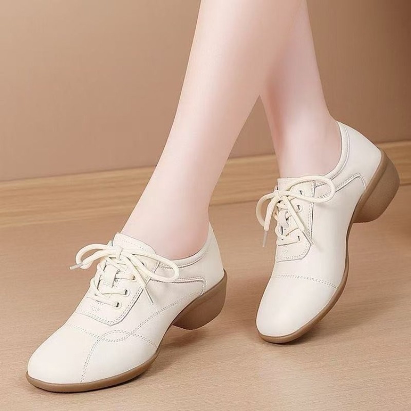 Sneakers - Dames Danssneakers met Lage Hak, Vetersluiting,