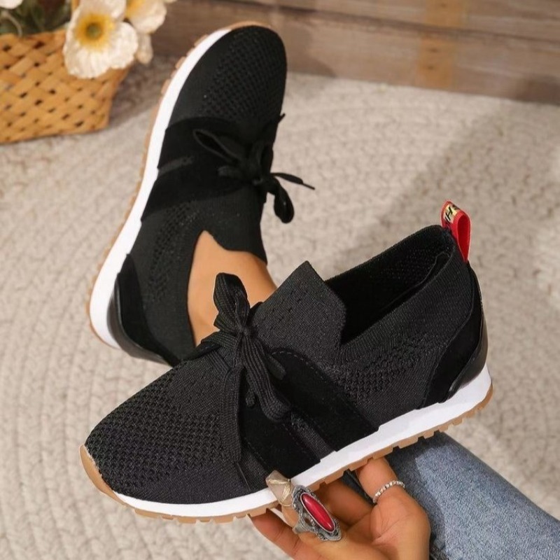 Nieuwe Zwarte Gebreide Ademend - Knit Fabric Lace Up Sneakers recensie en prijs