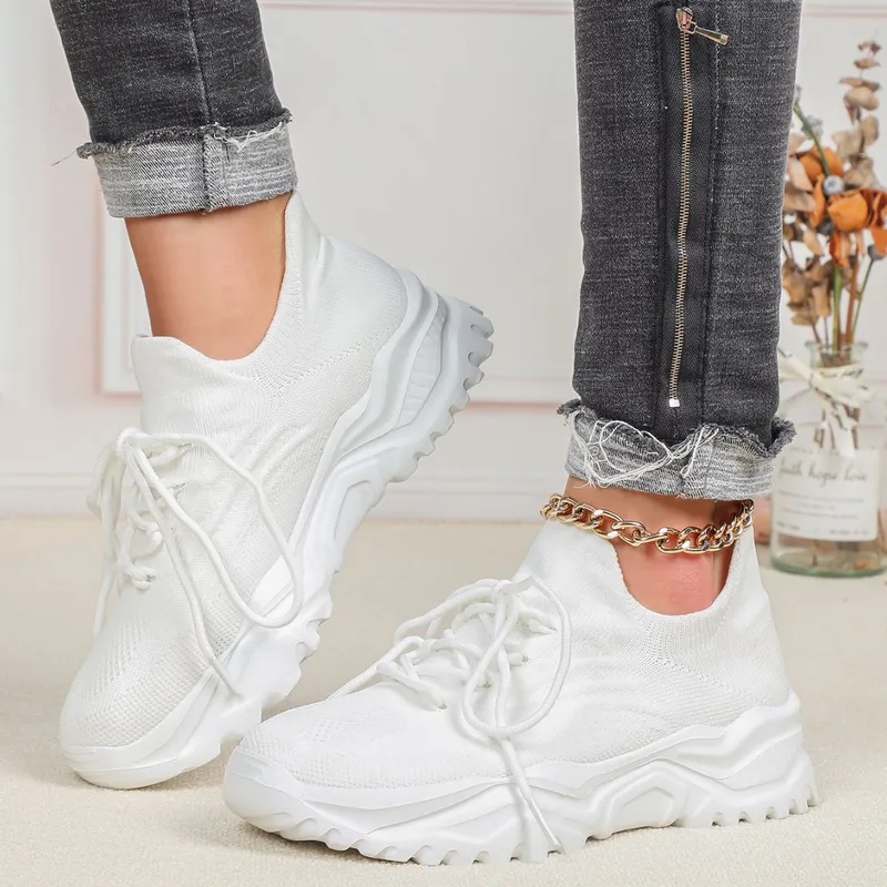 Mode chunky platform sneakers  - Knit Fabric Lace Up Sneakers recensie en prijs