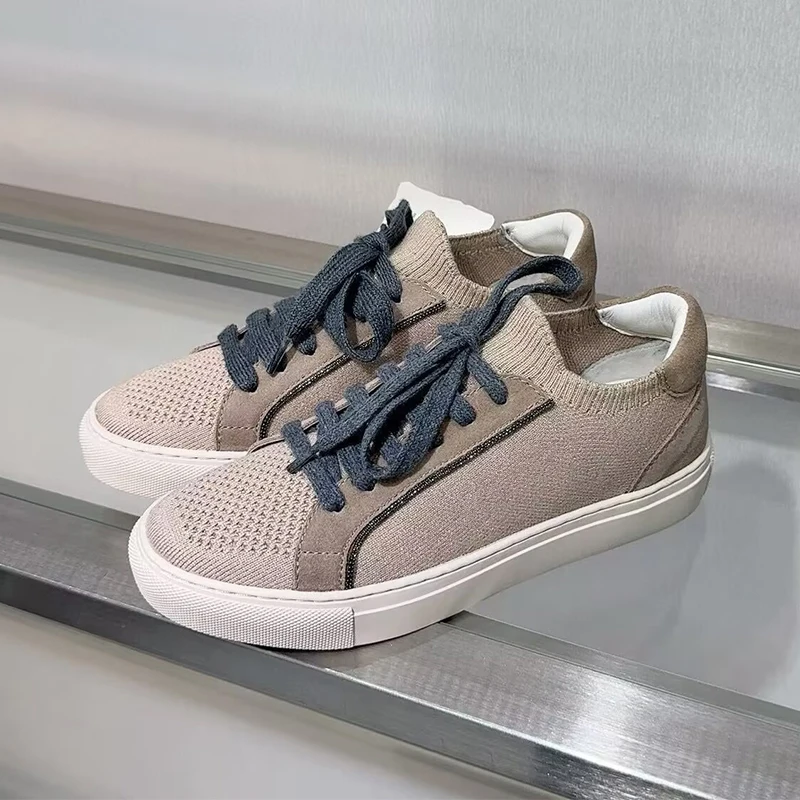 Vrouwen Gebreide Ademende Snea - Knit Fabric Lace Up Sneakers recensie en prijs